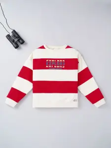 Ed-a-Mamma Boys White Striped Round Neck Sweatshirt