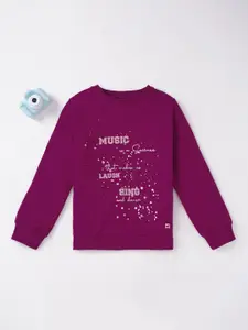 Ed-a-Mamma Girls Purple Printed Sweatshirt