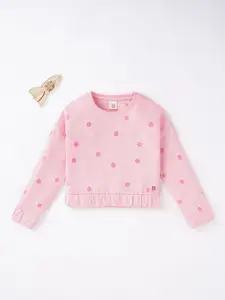 Ed-a-Mamma Girls Pink Polka Dot Printed Round Neck Sweatshirt