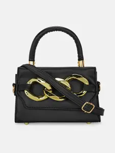 Forever Glam by Pantaloons Black PU Structured Satchel with Bow Detail