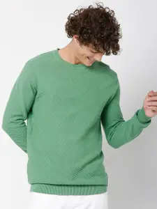 Mufti Men Green Pure Cotton Knitted Pullover