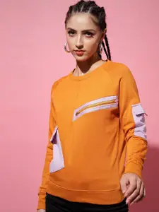 The Dry State Women Rust Orange & Purple Pullover Sweatshirt