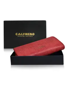 CALFNERO Women Red Textured Leather Zip Around Wallet