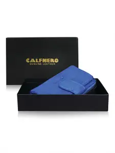 CALFNERO Women Blue Leather Zip Around Wallet