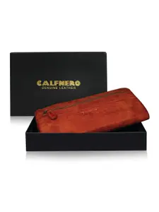 CALFNERO Women Brown Leather Zip Around Wallet