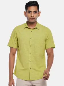 BYFORD by Pantaloons Men Green Horizontal Striped Cotton Casual Shirt