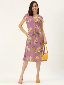 DressBerry Women Lavender Floral A-Line Dress