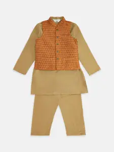 indus route by Pantaloons Boys Rust Solid Kurta with Pyjamas & Jacket