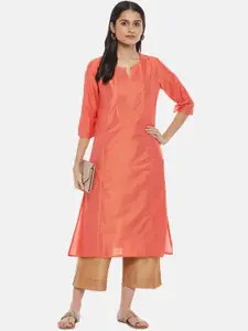 RANGMANCH BY PANTALOONS Women Coral & Gold-Toned Embroidered Thread Work Kurta