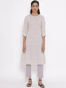 W Women Ecru Geometric Striped Kurta