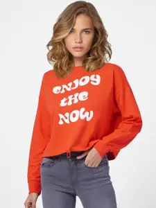 ONLY Women Rust Printed Full Sleeve Sweatshirt