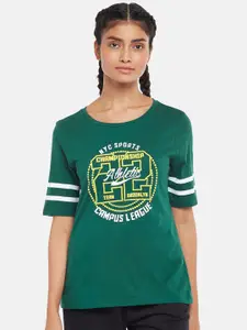 Ajile by Pantaloons Women Green Typography Graphic Print  T-shirt