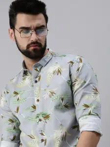 SHOWOFF Men Grey Comfort Slim Fit Floral Printed Casual Shirt
