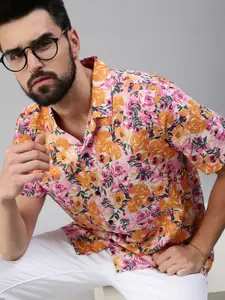 SHOWOFF Men Orange Comfort Slim Fit Floral Printed Casual Shirt