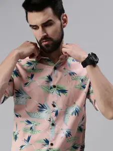 SHOWOFF Men Mauve Comfort Slim Fit Floral Printed Casual Shirt