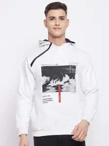 NEVA Men White Printed Hooded Sweatshirt