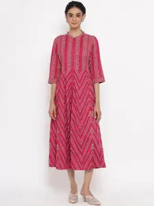 W Women Fuchsia & Pink Ethnic Motifs Ethnic A-Line Midi Dress