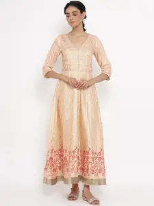 W Pink Ethnic Motifs Ethnic Maxi Dress