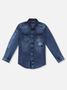 Gini and Jony Boys Navy Blue Faded Denim Casual Shirt