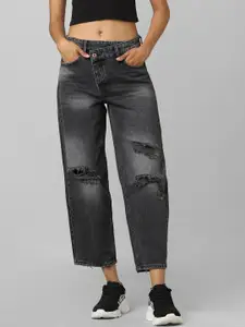 ONLY Women Black High-Rise Mildly Distressed Light Fade Jeans