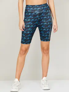 Kappa Women Blue Cotton Printed High-Rise Cycling Sports Shorts