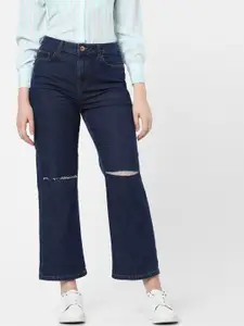 Vero Moda Women Blue High-Rise Slash Knee Stretchable Jeans