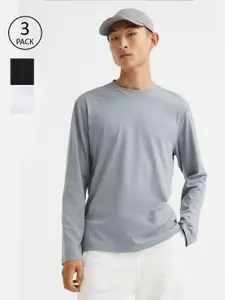 H&M Men Black & Grey 3-Pack Regular Fit Jersey Tops