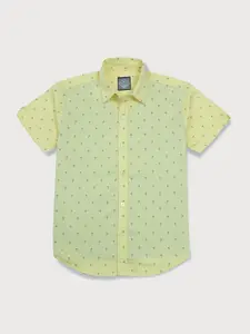 Palm Tree Boys Yellow Printed Half Sleeves Casual Shirt