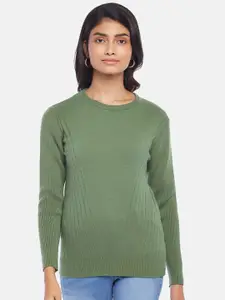 Honey by Pantaloons Women Olive Green Solid Pullover Sweater