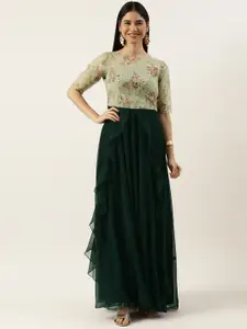 Ethnovog Green Colourblocked Maxi Ethnic Padded Dress