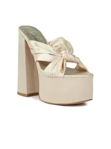 London Rag Beige Block Sandals with Bows