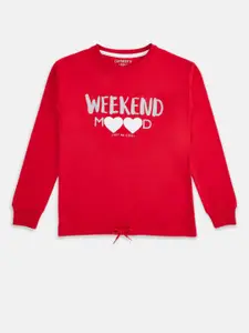 Pantaloons Junior Girls Red Printed Round Neck Sweatshirt