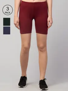 Apraa & Parma Women Pack Of 3 Maroon Slim Fit Cycling Sports Shorts