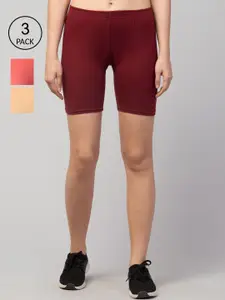 Apraa & Parma Pack of 3 Women Maroon Pure Cotton Slim Fit Cycling Sports Shorts
