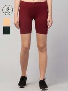 Apraa & Parma Women Pack of 3 Maroon Slim Fit Cycling Sports Shorts