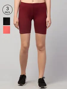 Apraa & Parma Women Maroon ,Black & Pink Slim Fit Cycling Sports Cotton Shorts