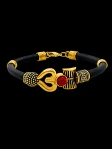 NAKABH Men Gold-Toned & Black Brass Oxidised Gold-Plated Wraparound Bracelet