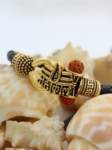 NAKABH Men Gold-Toned Brass Oxidised Gold-Plated Wraparound Bracelet