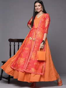 Ahalyaa Orange Striped Ethnic Maxi Dress
