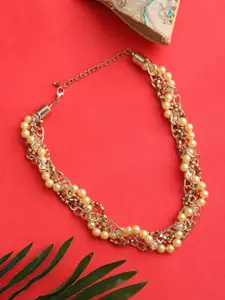 Blueberry Gold-Toned & Beige Beaded Twisted Collar Necklace