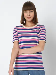 Vero Moda Women Pink & Blue Striped Pullover