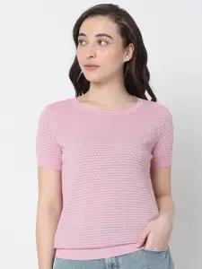 Vero Moda Women Pink Ribbed Pullover