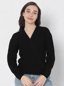 Vero Moda Women Black Cable Knit Pullover Sweater