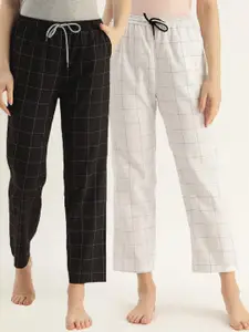 Kryptic Women Pack Of 2 BLack & White Checked Pure Cotton Lounge Pants