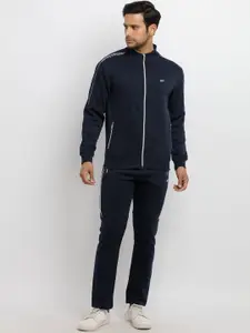 Status Quo Men Navy Blue Solid Sport Essentials Mock Collar Track Suit