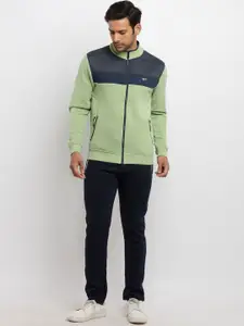 Status Quo Men Green & Navy Blue Colourblocked Cotton Tracksuits