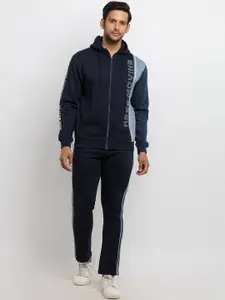 Status Quo Men Navy-Blue & Blue Color-Blocked Cotton  Cut & Sew Tracksuit