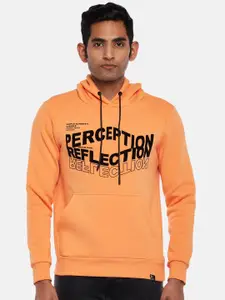 People Men Orange Printed Hooded Sweatshirt