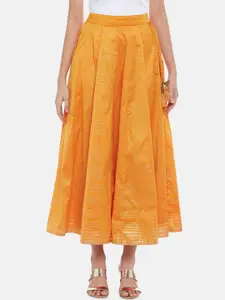 AKKRITI BY PANTALOONS Women Mustard Yellow Printed Flared Midi Skirts