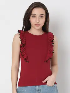 Vero Moda Women Red Ruffle T-shirt